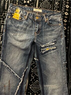 Pepe Jeans Blue Denim Boyfriend Jeans with Yellow Patch Details